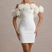 Bardot Neckline of 3D Flower Puffs