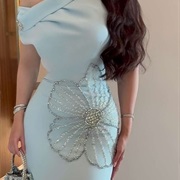 Large Flower Made of Beading, Side of Gown