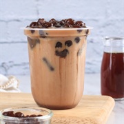 Chocolate Boba Tea With Huckleberry Boba