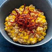 Corn, Cheese, and Crispy Pepperoni Oatmeal