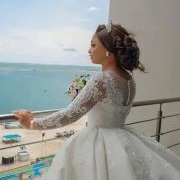 Crystal Beaded Lace Illusion Sleeves