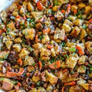 Sourdough Stuffing With Onions, Carrots, Parsnips, and Green Peppers