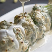 Badami Broccoli With Gajar Murabba, Broccoli and Garlic Chutney and Saffron Flaked Almonds