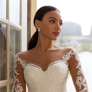 Rhinestone-Dotted Neckline on Dress