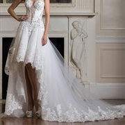 High-Low Hem Bordered by Lace Appliques