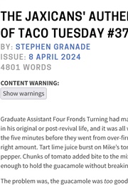 The Jaxicans' Authentic Reconstruction of Taco Tuesday #37 (Stephen Granade)