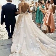 Detachable Train With Lace Applique Decoration