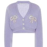 Alessandra Rich Crop Knit Cardigan Purple With Glitter Ribbons