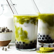 Matcha Boba Tea With Cucumber Boba