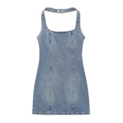Denim Dress Neckholder Mini Blue Grey