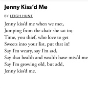 Jenny Kissed Me by Leigh Hunt