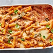 Baked Ziti With Sausage Meatballs and Spinach