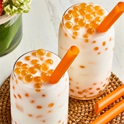 Tangerine Boba Tea With Pawpaw Boba