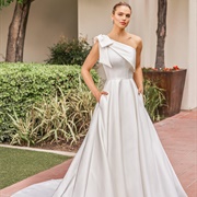 One-Shoulder, Asymmetrical Band to Bow