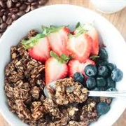 Coffee Chocolate Blueberry Granola With Yogurt