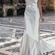 Asymmetrical Ruffle Hem on Wedding Gown