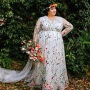 Flowers on Sheer Top Layer of Dress