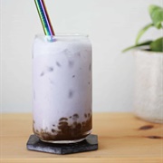 Taro Boba Tea With Watermelon Boba