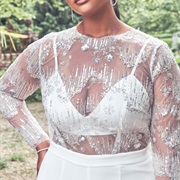 Sheer Top Over Bra-Style Crop Top