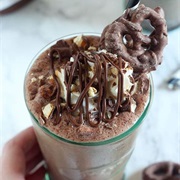 Chocolate-Covered Pretzel Milkshakes