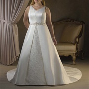 V-Split Front Skirt, Satin Over Embellished