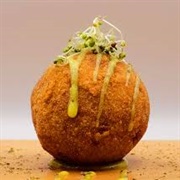 Bolon De Verde With Chicharrón and Egg