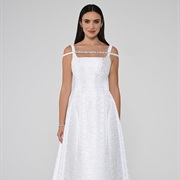 Thin, Beaded Off-Shoulder Strap Around Bodice