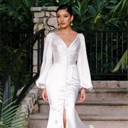 Draped V-Neck Wedding Dress