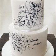 Black Line Drawing on Cake