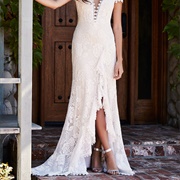 Wedding Dress, Ruffled Let Slit
