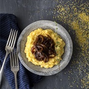 Marble Cheddar Mămăligă With Caramelized Onions