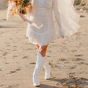 White Western Boots on Bride