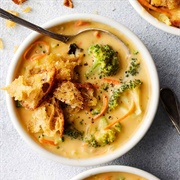 Broccoli Cheddar Soup With Cheesy Croutons