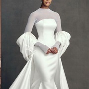 Puff Sleeve Cape Worn Over Sheer, Long Sleeves