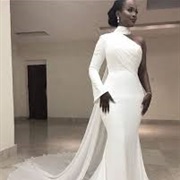 High Neck, One Sleeve Wedding Dress