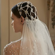 Beaded Cap With Veil Attached at Bottom