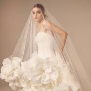 Large 3D Flowers/Puffs on Edge of Veil