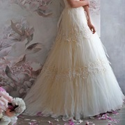 Lace Applique Horizontal Bands Around Skirt