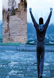 Running Up Steps & Throwing Hands in the Air in Rocky (1976)