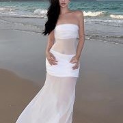 Sheer Tube Top and Miniskirt Under Sheer Overdress