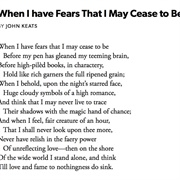 When I Have Fears by John Keats