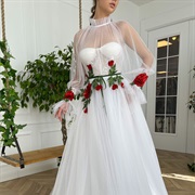 Flowers Around Waistline of Dress