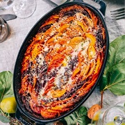 Sheet-Pan Parsnip, Sweet Potato, and Golden Beetroot Gratin