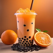 Tangerine Boba Tea With Huckleberry Boba