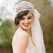 Juliet Cap Veil Gathered on One Side