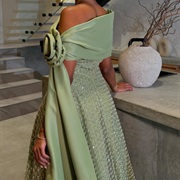 Off-Shoulder Gathered to Side Drape