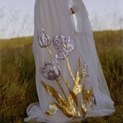 Large, Metallic Print on Wedding Dress