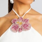 Colored Floral Decor on Neck of Dress