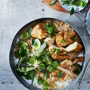 Poached Chicken With Lemongrass Vegetables and Sticky Rice