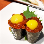 Salmon Roe and Quail Egg Sushi